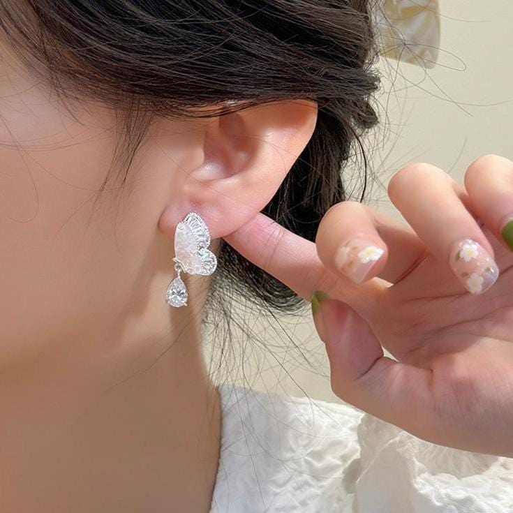 Gradient Crystal Stone Inlaid Rhinestone Dangle Butterfly Earrings - ArtGalleryZen