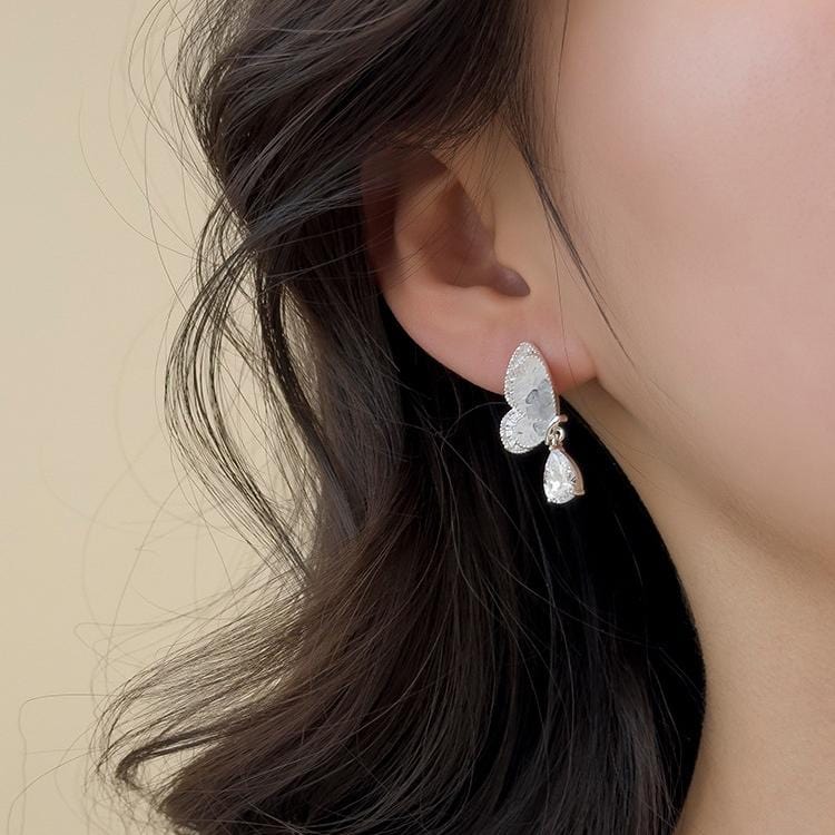 Gradient Crystal Stone Inlaid Rhinestone Dangle Butterfly Earrings - ArtGalleryZen