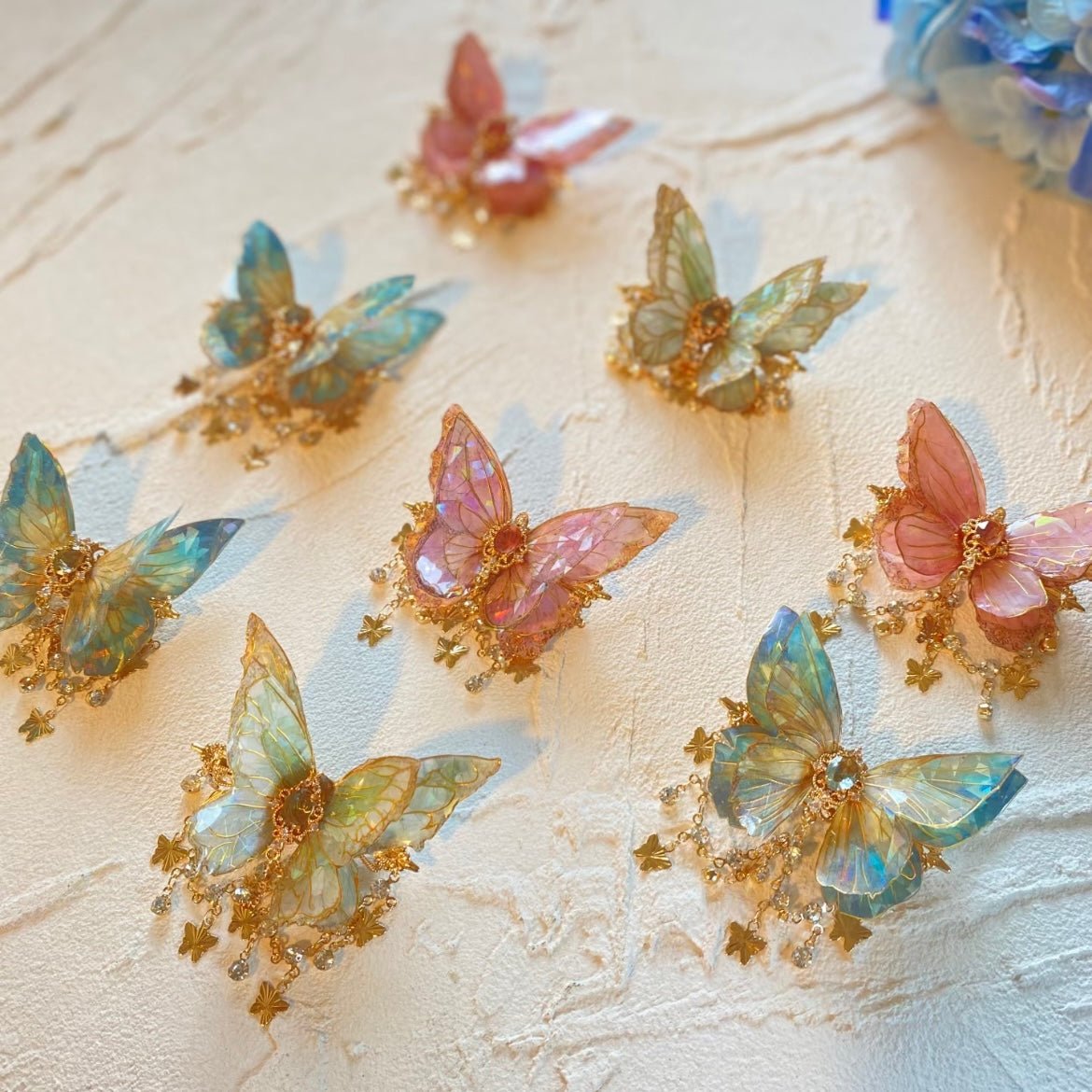 Gradient Double - Layer Butterfly Rhinestone Tassel Resin Hair Clip - ArtGalleryZen