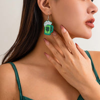 Thumbnail for Sparkling Lucky Clover Beer Dangle Earrings - ArtGalleryZen