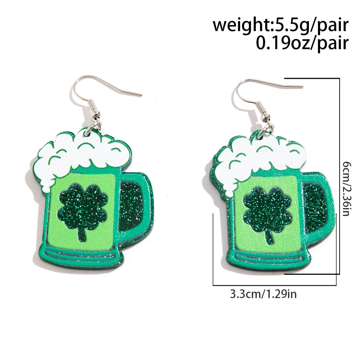 Sparkling Lucky Clover Beer Dangle Earrings - ArtGalleryZen