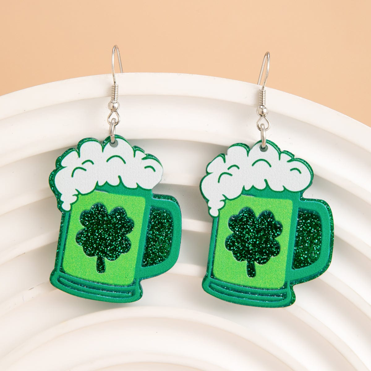 Sparkling Lucky Clover Beer Dangle Earrings - ArtGalleryZen