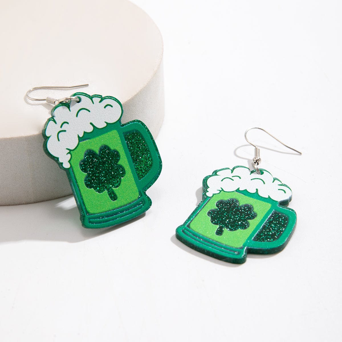 Sparkling Lucky Clover Beer Dangle Earrings - ArtGalleryZen