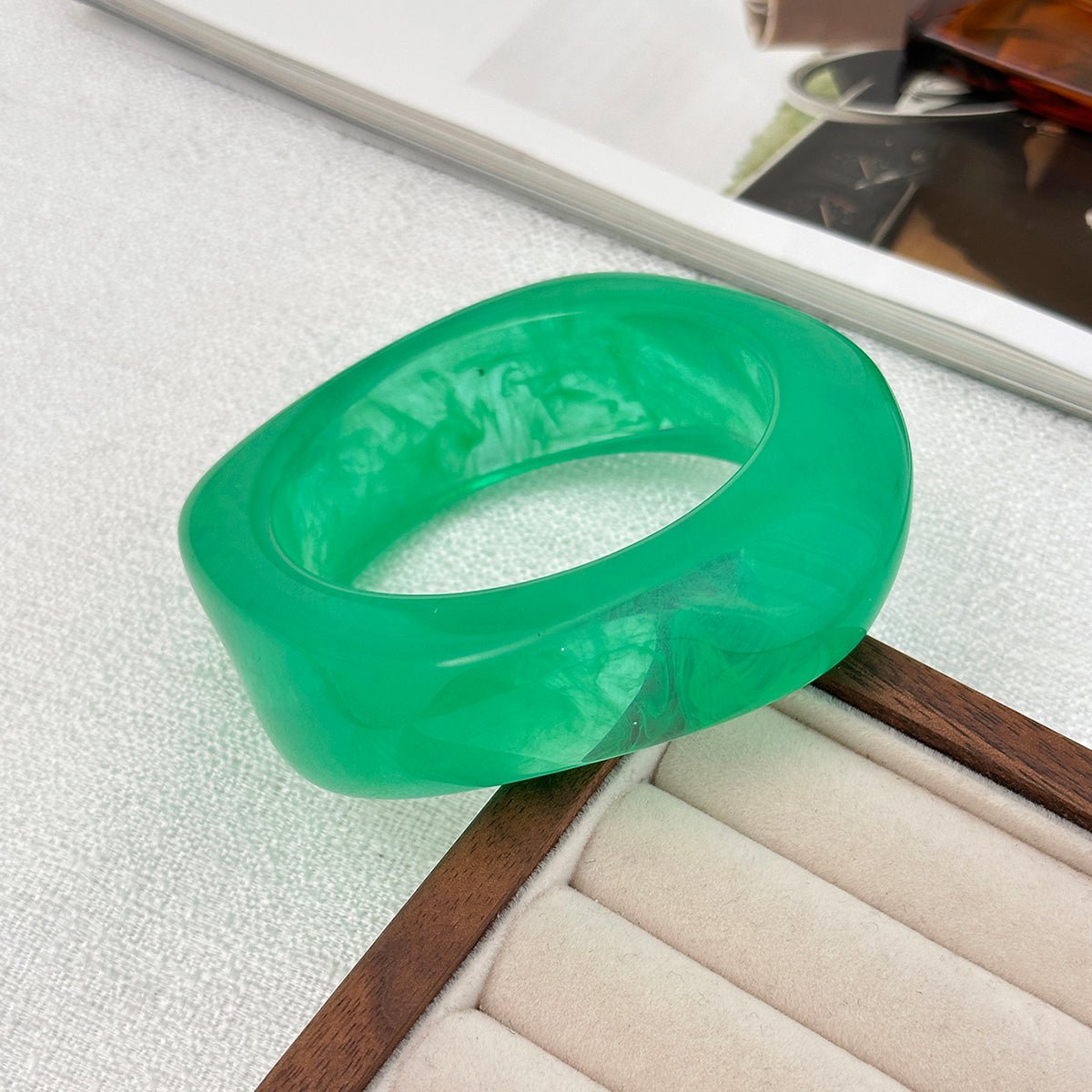 Green Silver Foil Square Resin Bangle Bracelet - ArtGalleryZen