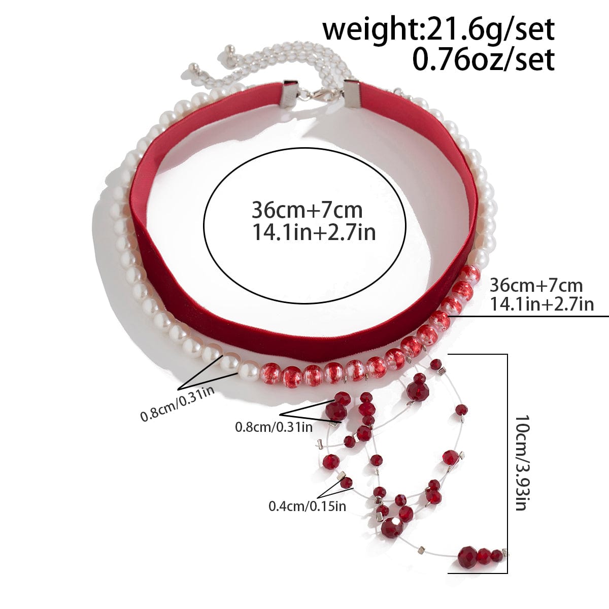 Halloween 2Pcs Blood Drop Crystal Tassel Pearl Chain Velvet Choker Necklace Set - ArtGalleryZen