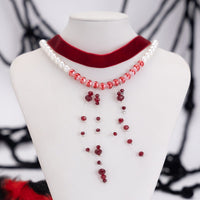 Thumbnail for Halloween 2Pcs Blood Drop Crystal Tassel Pearl Chain Velvet Choker Necklace Set