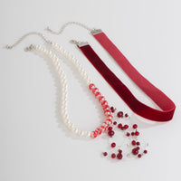 Thumbnail for Halloween 2Pcs Blood Drop Crystal Tassel Pearl Chain Velvet Choker Necklace Set