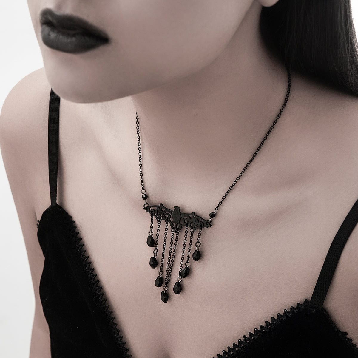 Halloween Bat Crystal Tassel Necklace