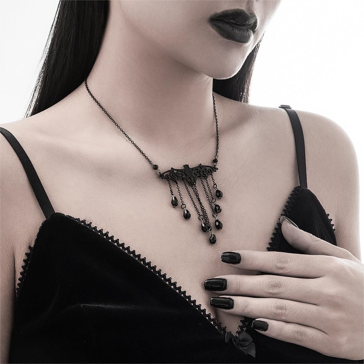 Halloween Bat Crystal Tassel Necklace