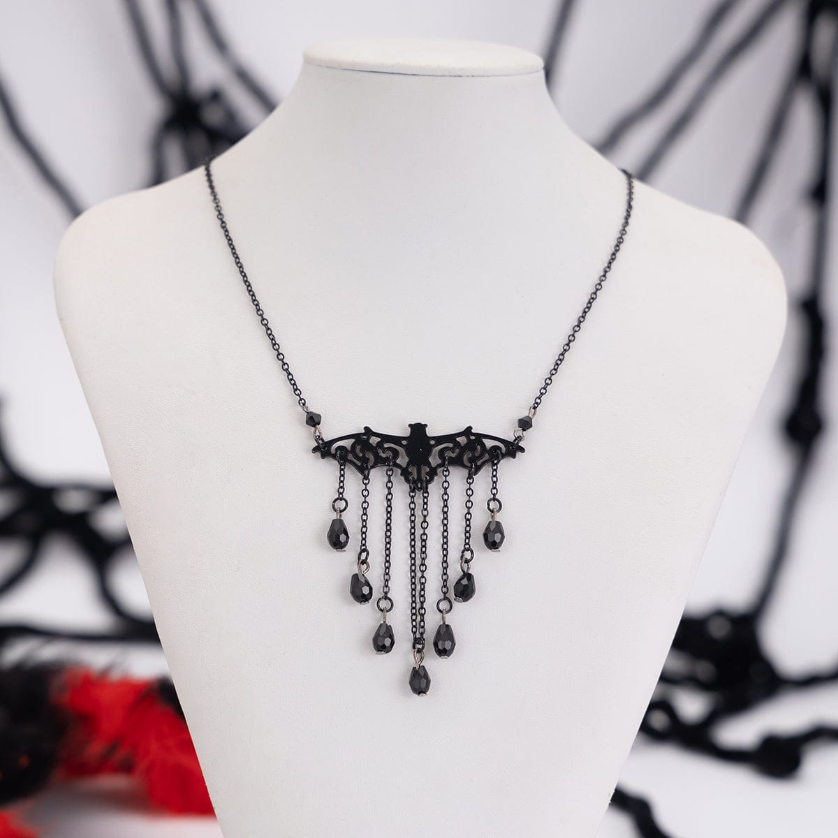 Halloween Bat Crystal Tassel Necklace