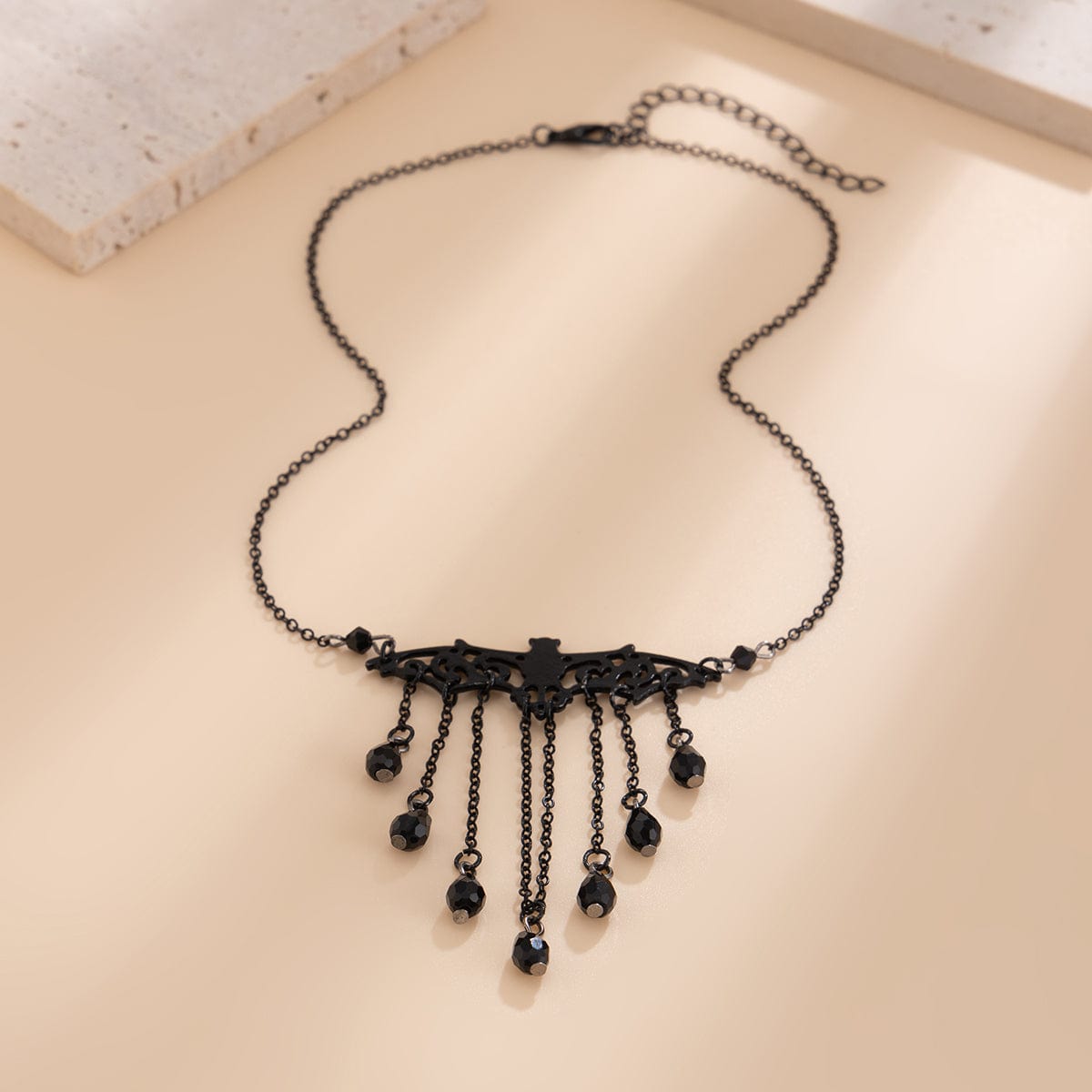 Halloween Bat Crystal Tassel Necklace