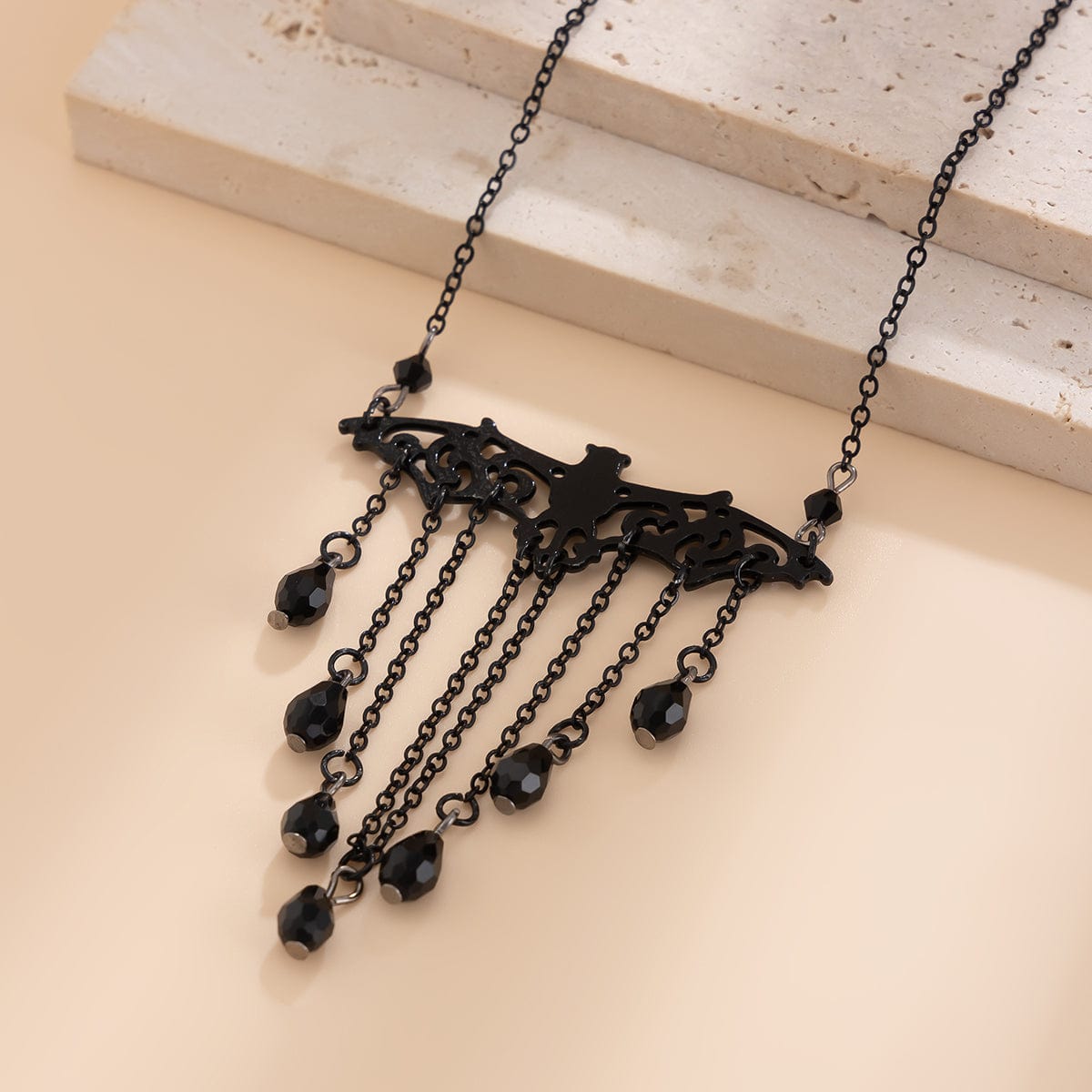 Halloween Bat Crystal Tassel Necklace