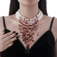 Thumbnail for Halloween Chunky Crystal Tassel Dripping Blood Pearl Chain Choker Necklace