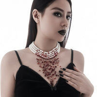 Thumbnail for Halloween Chunky Crystal Tassel Dripping Blood Pearl Chain Choker Necklace