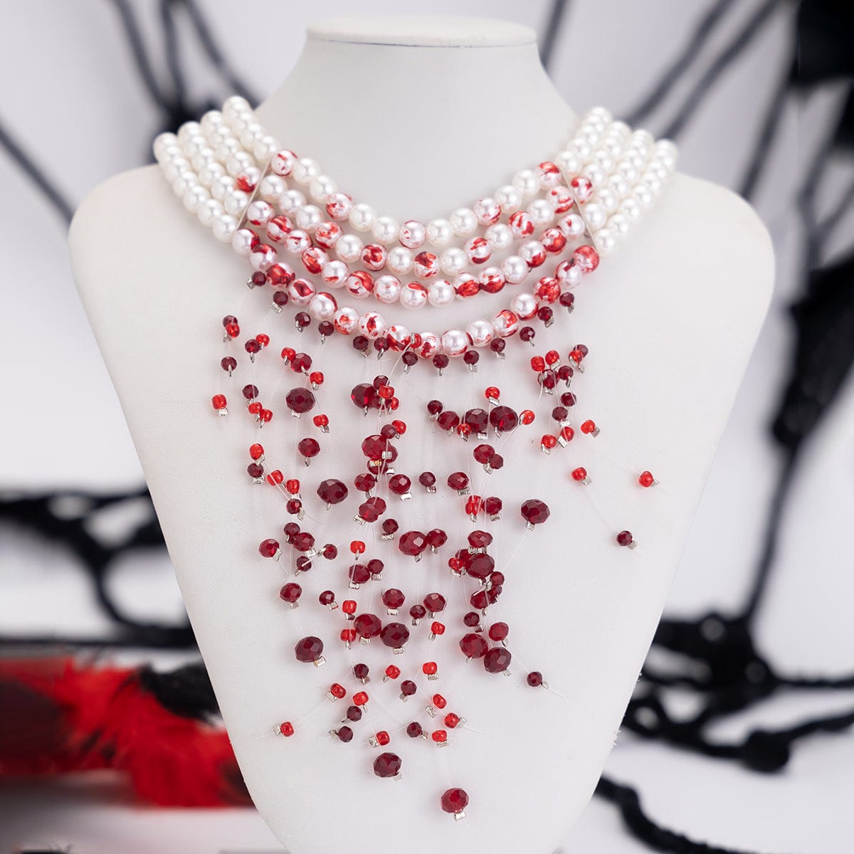 Halloween Chunky Crystal Tassel Dripping Blood Pearl Chain Choker Necklace