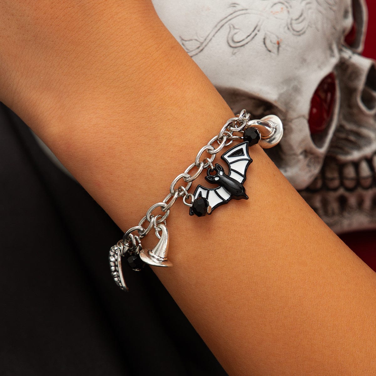 Halloween Crystal Tassel Bat Spider Fangs Pendant Bracelet