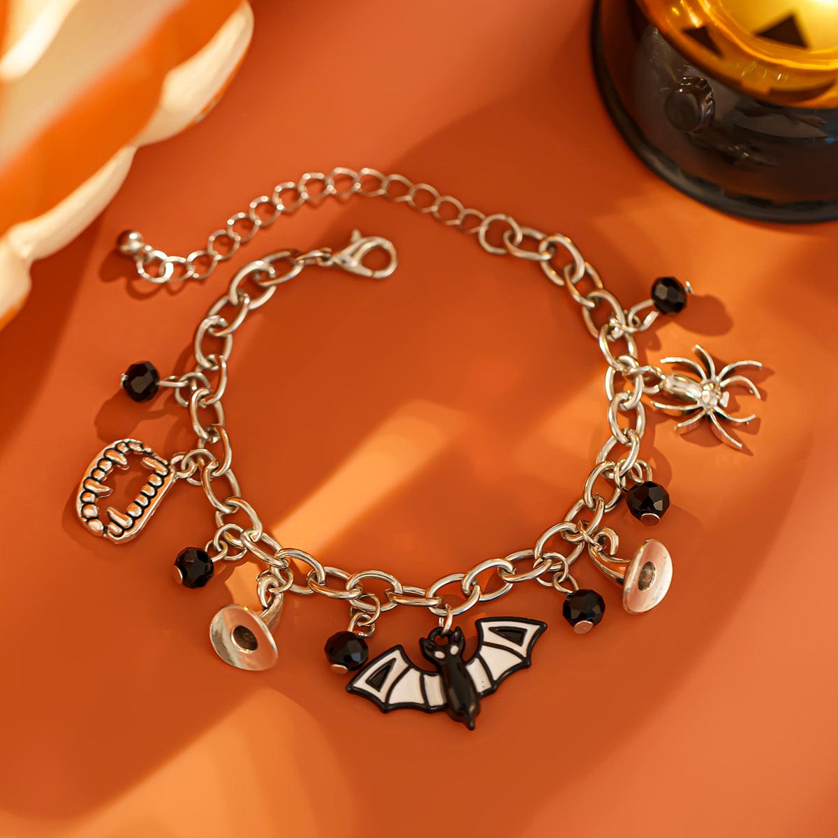 Halloween Crystal Tassel Bat Spider Fangs Pendant Bracelet