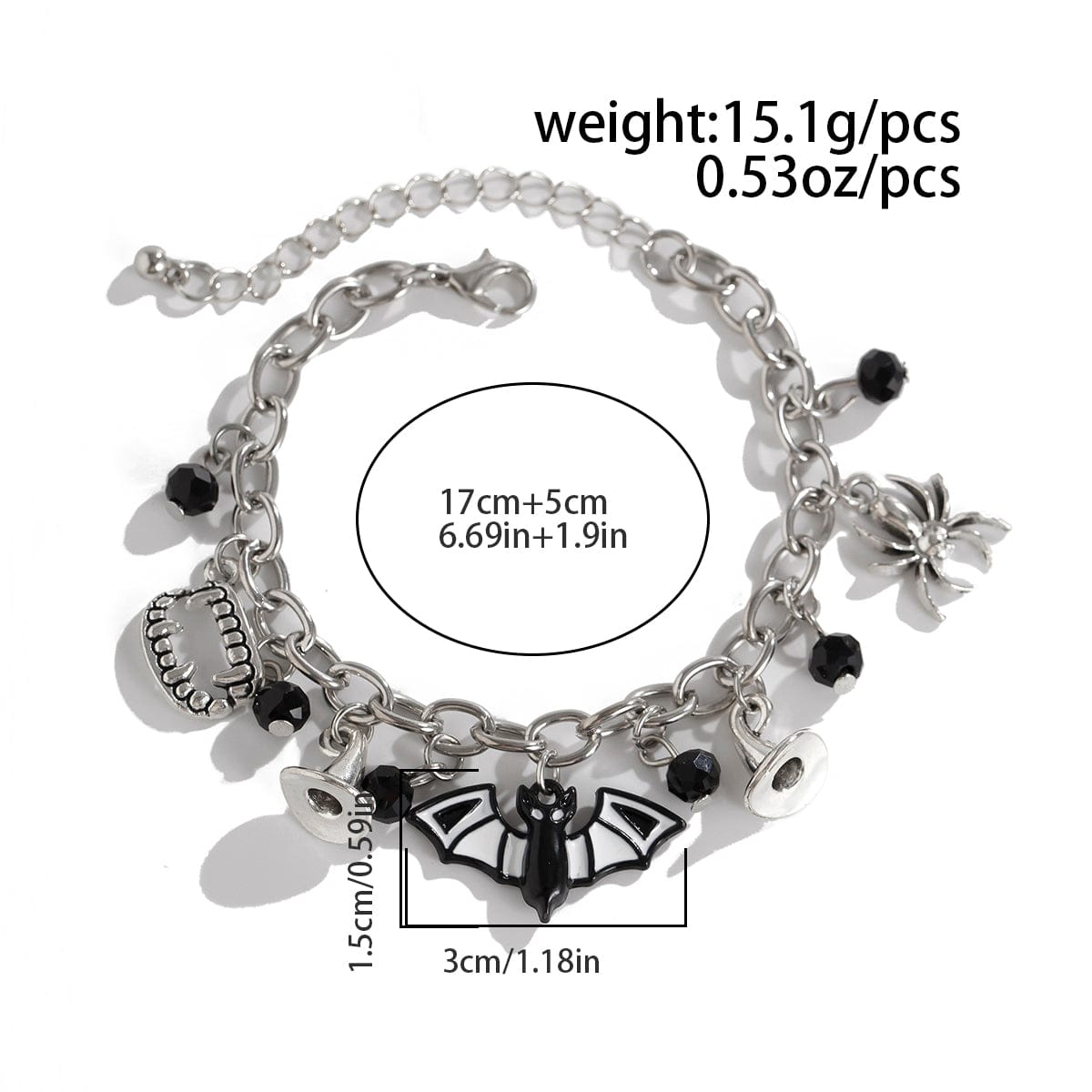 Halloween Crystal Tassel Bat Spider Fangs Pendant Bracelet