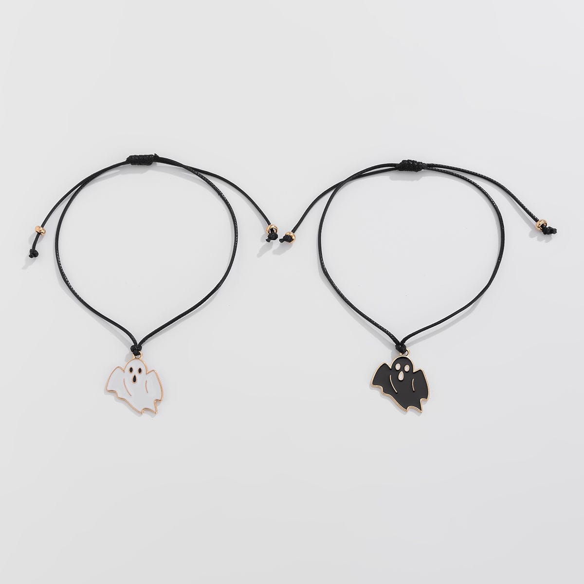 Halloween Cute Ghost Pendant Wax Cord Bracelet Set - ArtGalleryZen
