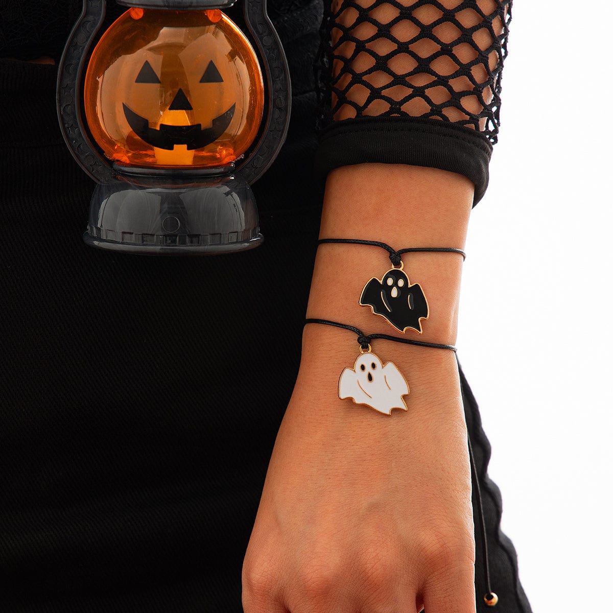 Halloween Cute Ghost Pendant Wax Cord Bracelet Set