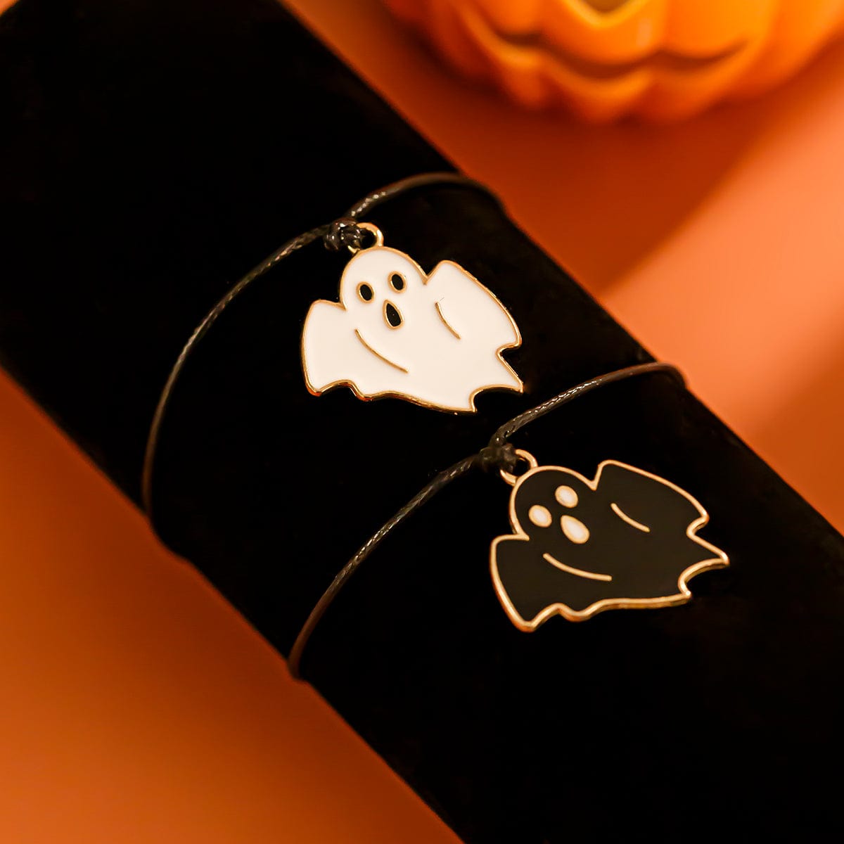 Halloween Cute Ghost Pendant Wax Cord Bracelet Set