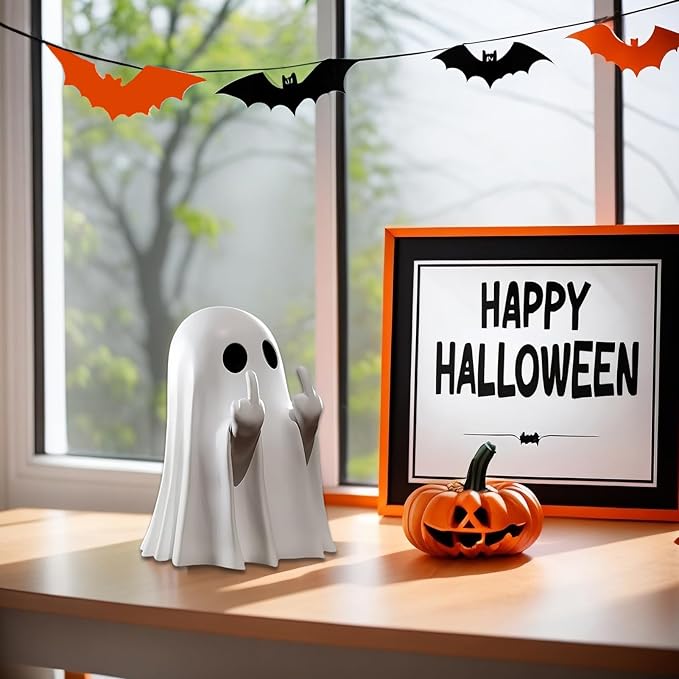 Halloween Cute Middle Finger Ghost Light Up Statue - ArtGalleryZen