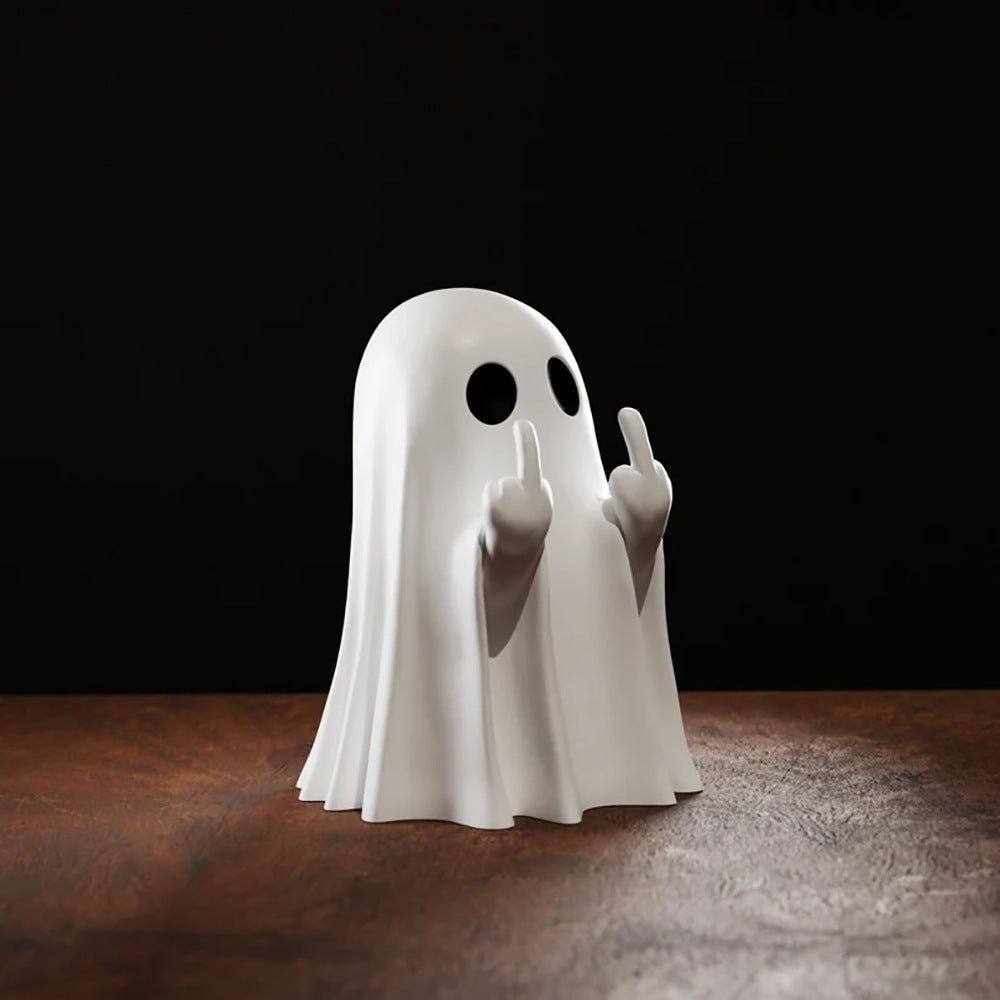 Halloween Cute Middle Finger Ghost Light Up Statue - ArtGalleryZen
