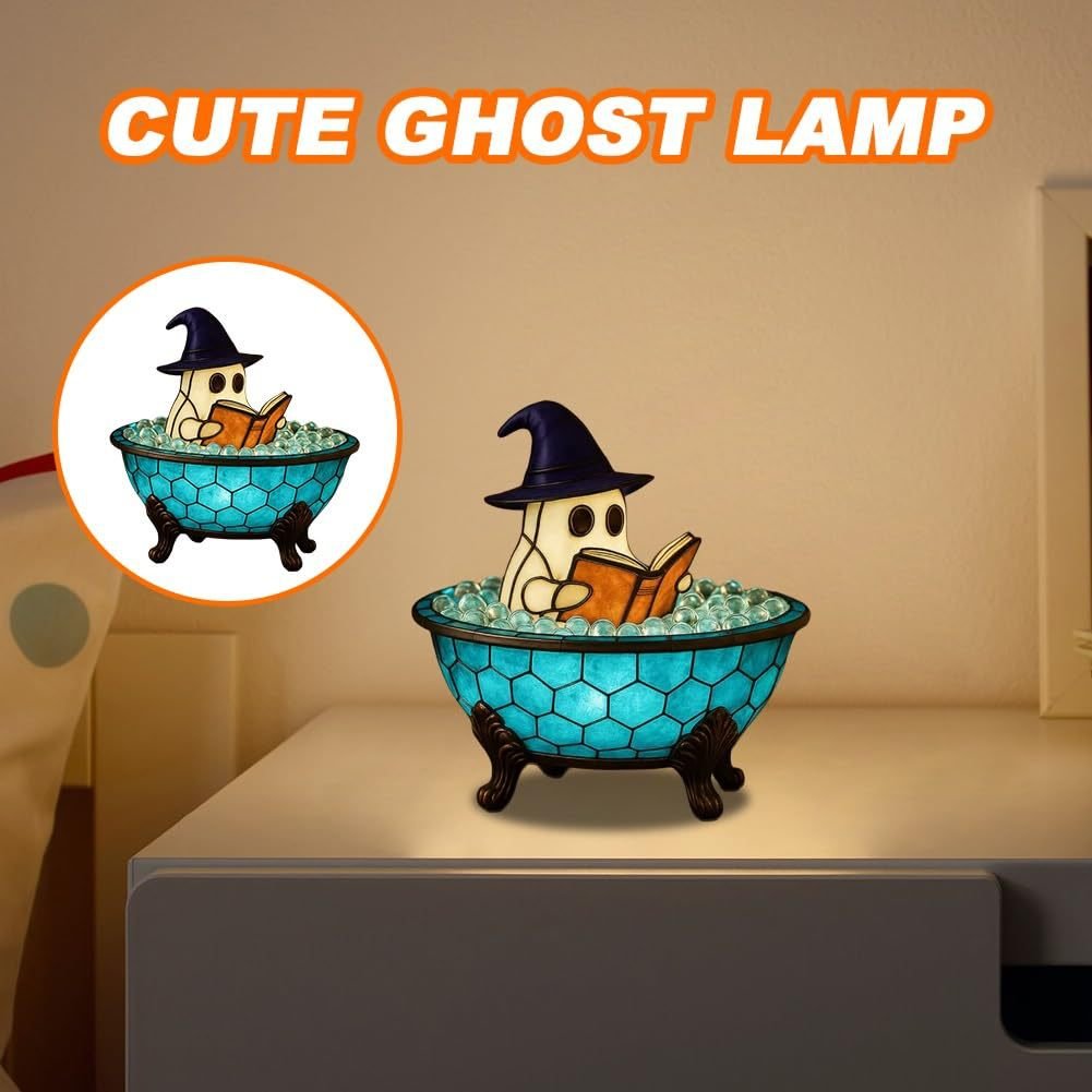 Halloween Ghost Bubble Bath Tiffany Lamp Night Light - ArtGalleryZen