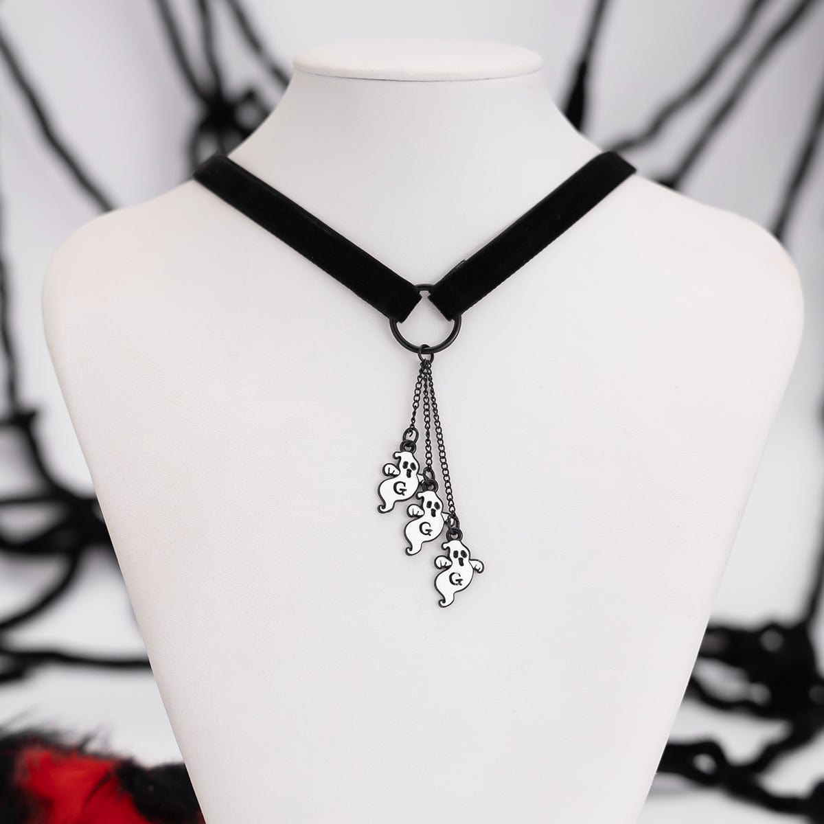 Halloween Ghost Pendant Velvet Necklace - ArtGalleryZen
