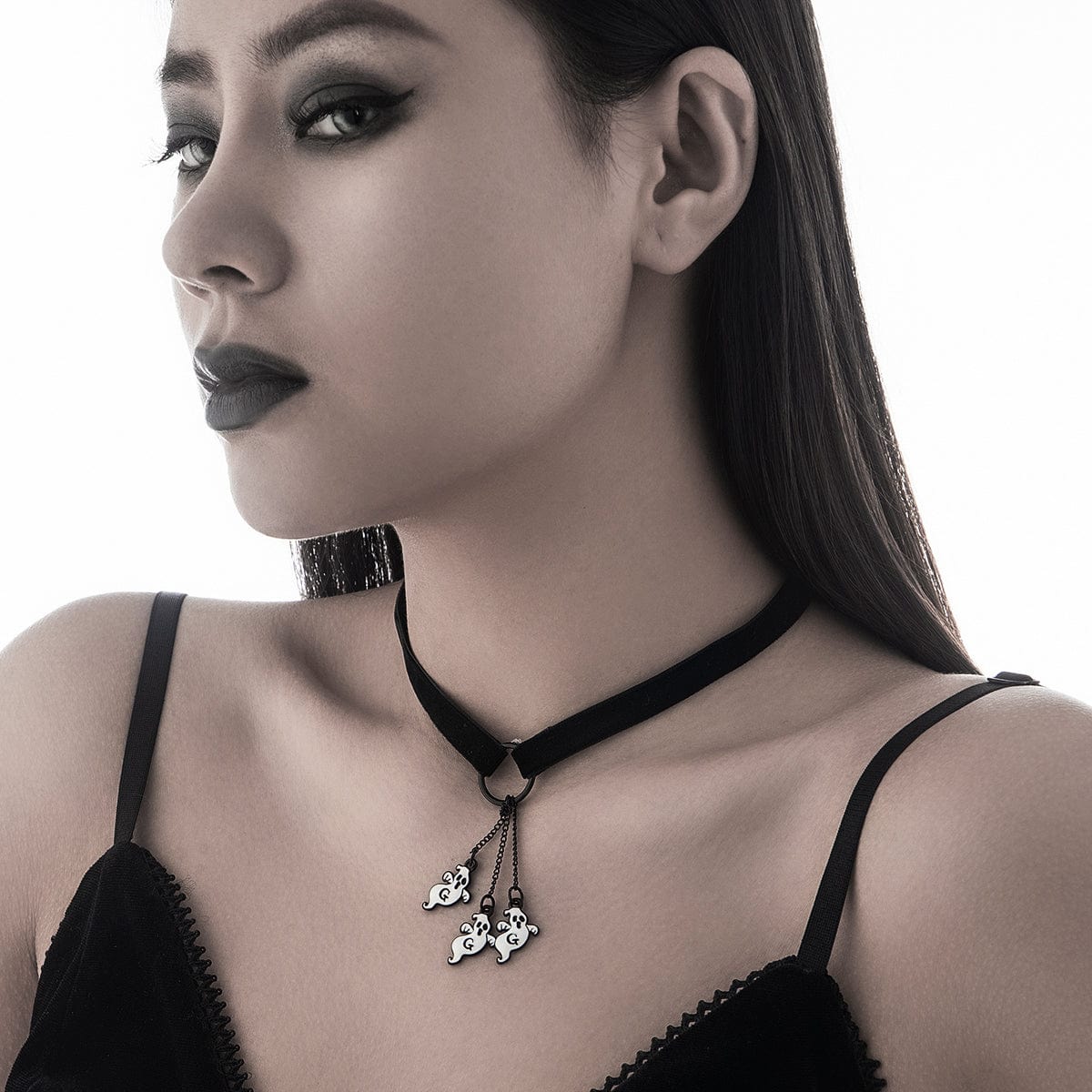 Halloween Ghost Pendant Velvet Necklace - ArtGalleryZen