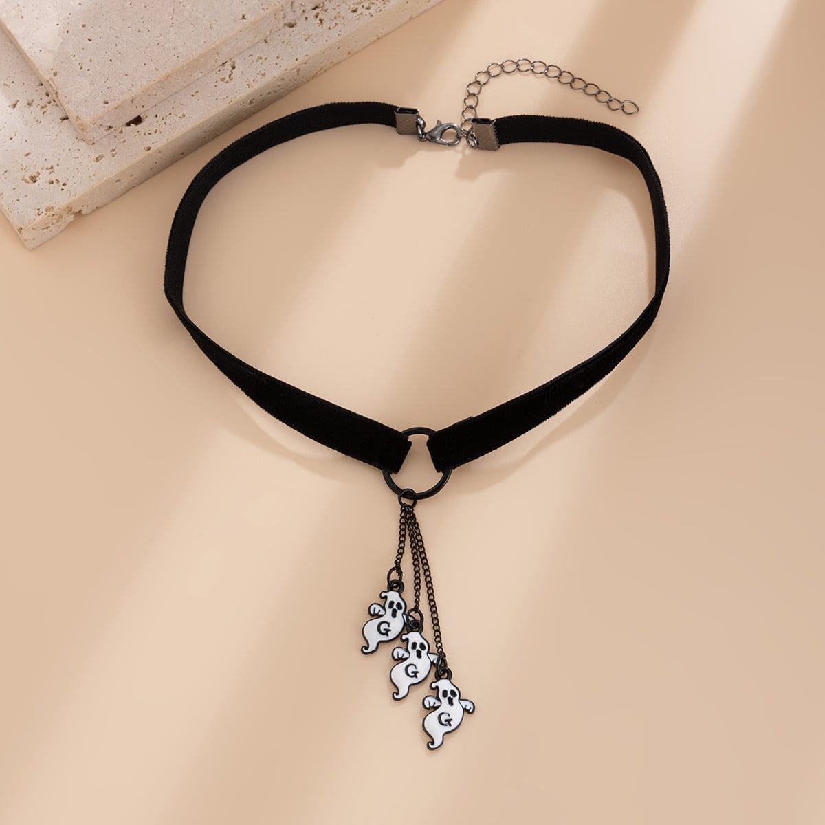 Halloween Ghost Pendant Velvet Necklace - ArtGalleryZen