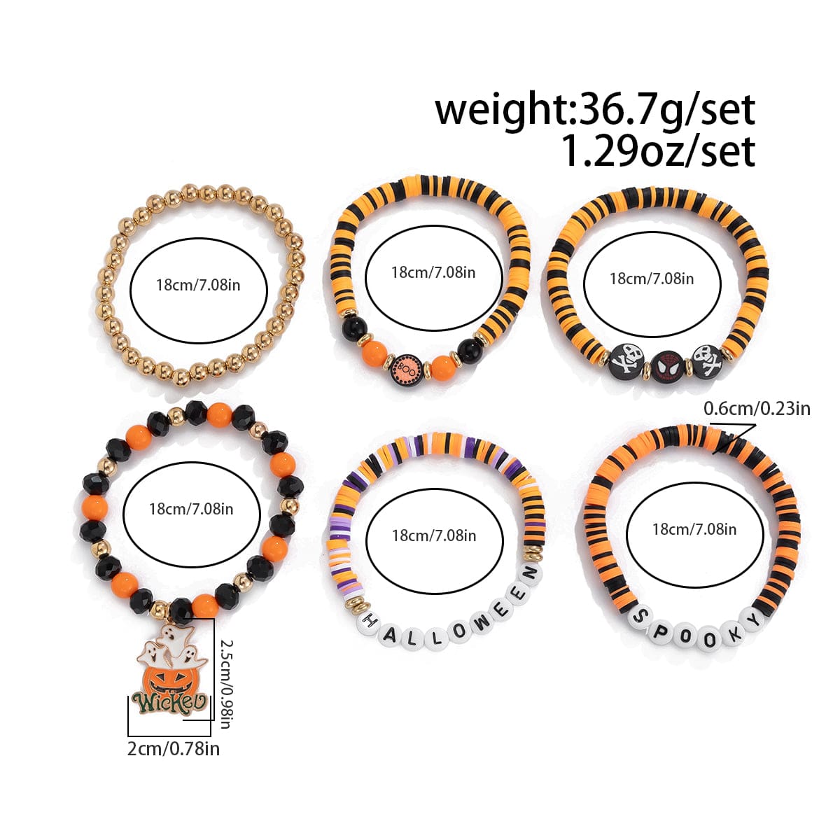 Halloween Layered Pumpkin Ghost Spider Man Charm Strench Bracelet Set - ArtGalleryZen