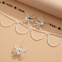 Thumbnail for Halloween Layered Spider Pendant Crystal Pearl Chain Y Necklace - ArtGalleryZen