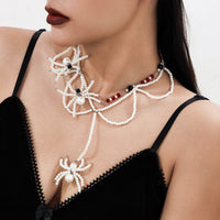 Thumbnail for Halloween Layered Spider Pendant Crystal Pearl Chain Y Necklace - ArtGalleryZen