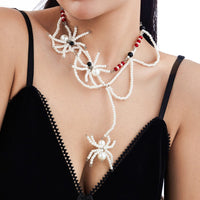 Thumbnail for Halloween Layered Spider Pendant Crystal Pearl Chain Y Necklace - ArtGalleryZen