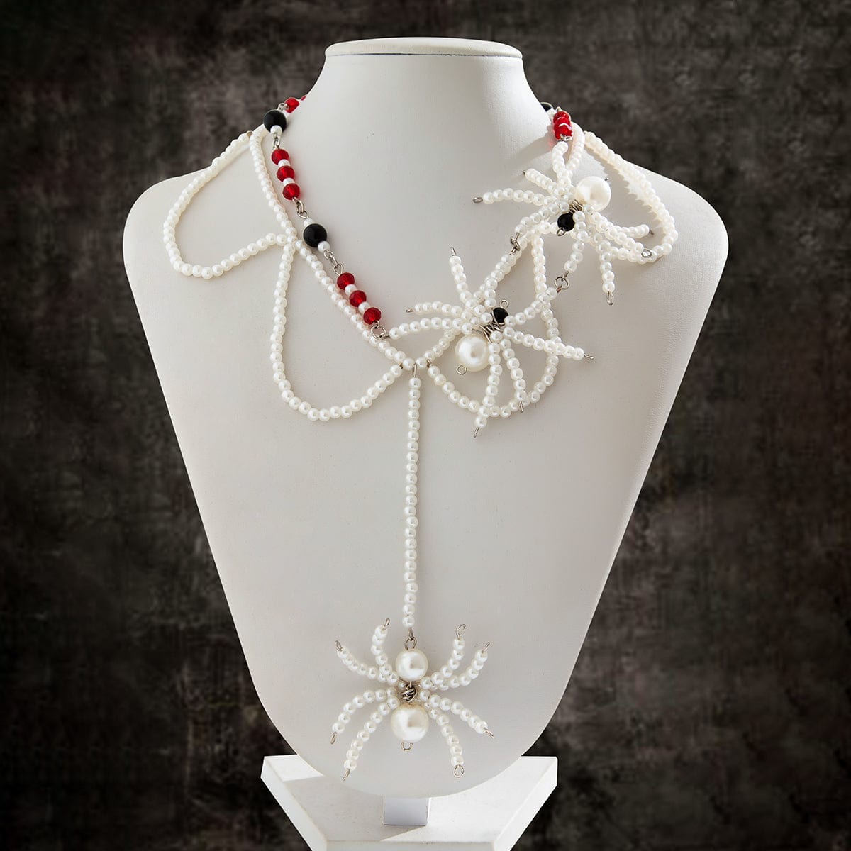 Halloween Layered Spider Pendant Crystal Pearl Chain Y Necklace - ArtGalleryZen
