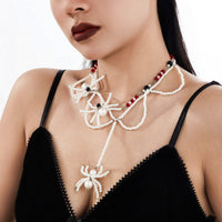 Thumbnail for Halloween Layered Spider Pendant Crystal Pearl Chain Y Necklace - ArtGalleryZen