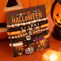 Thumbnail for Halloween Theme 6Pcs Pumpkin Vampire Ghost Charm Beaded Stretch Bracelet Set - ArtGalleryZen