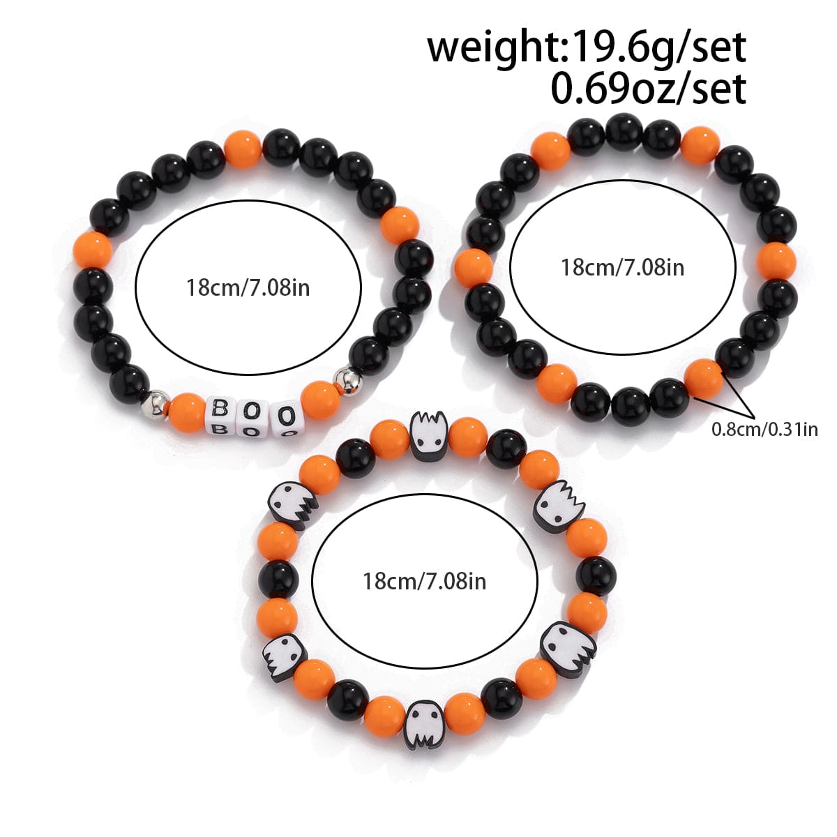 Halloween Theme Ghost Letter Charm Crystal Beaded Bracelet Set - ArtGalleryZen
