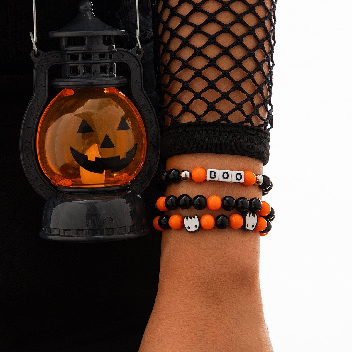 Halloween Theme Ghost Letter Charm Crystal Beaded Bracelet Set