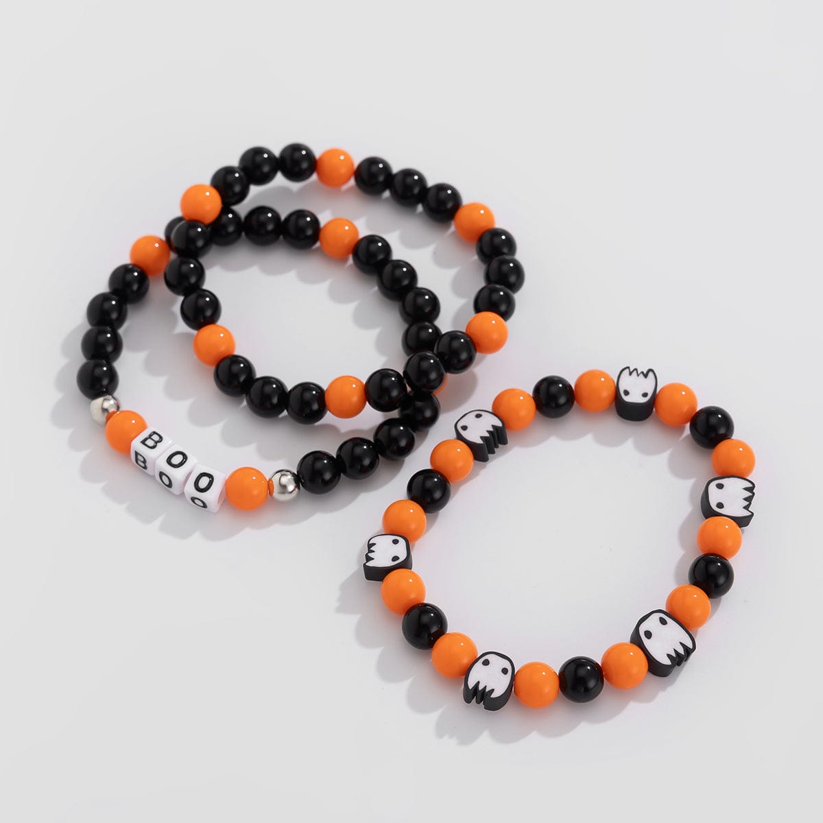 Halloween Theme Ghost Letter Charm Crystal Beaded Bracelet Set