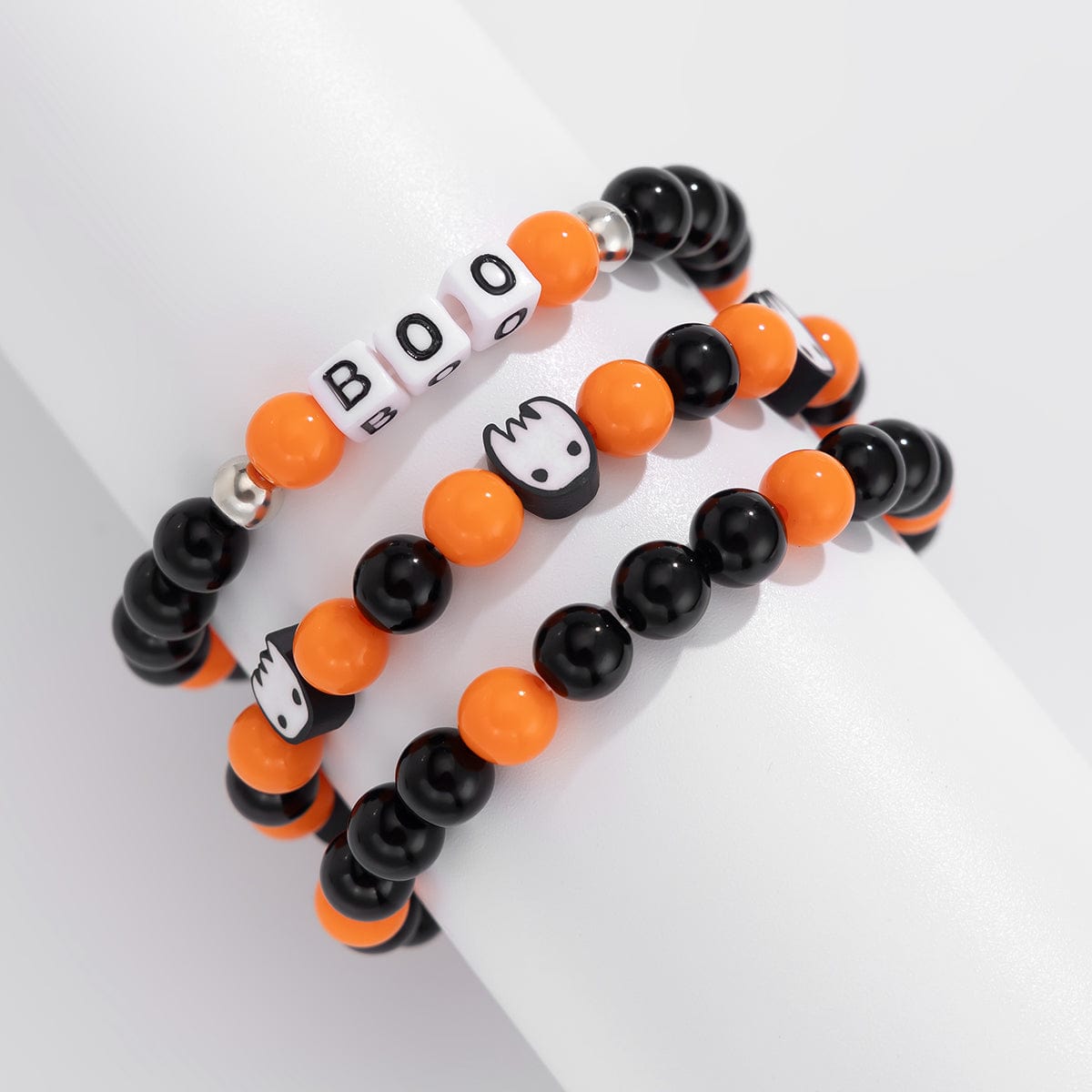 Halloween Theme Ghost Letter Charm Crystal Beaded Bracelet Set