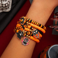 Thumbnail for Halloween Theme Layered Ghost Spider Pumpkin Kitten Charm Strench Bracelet Set