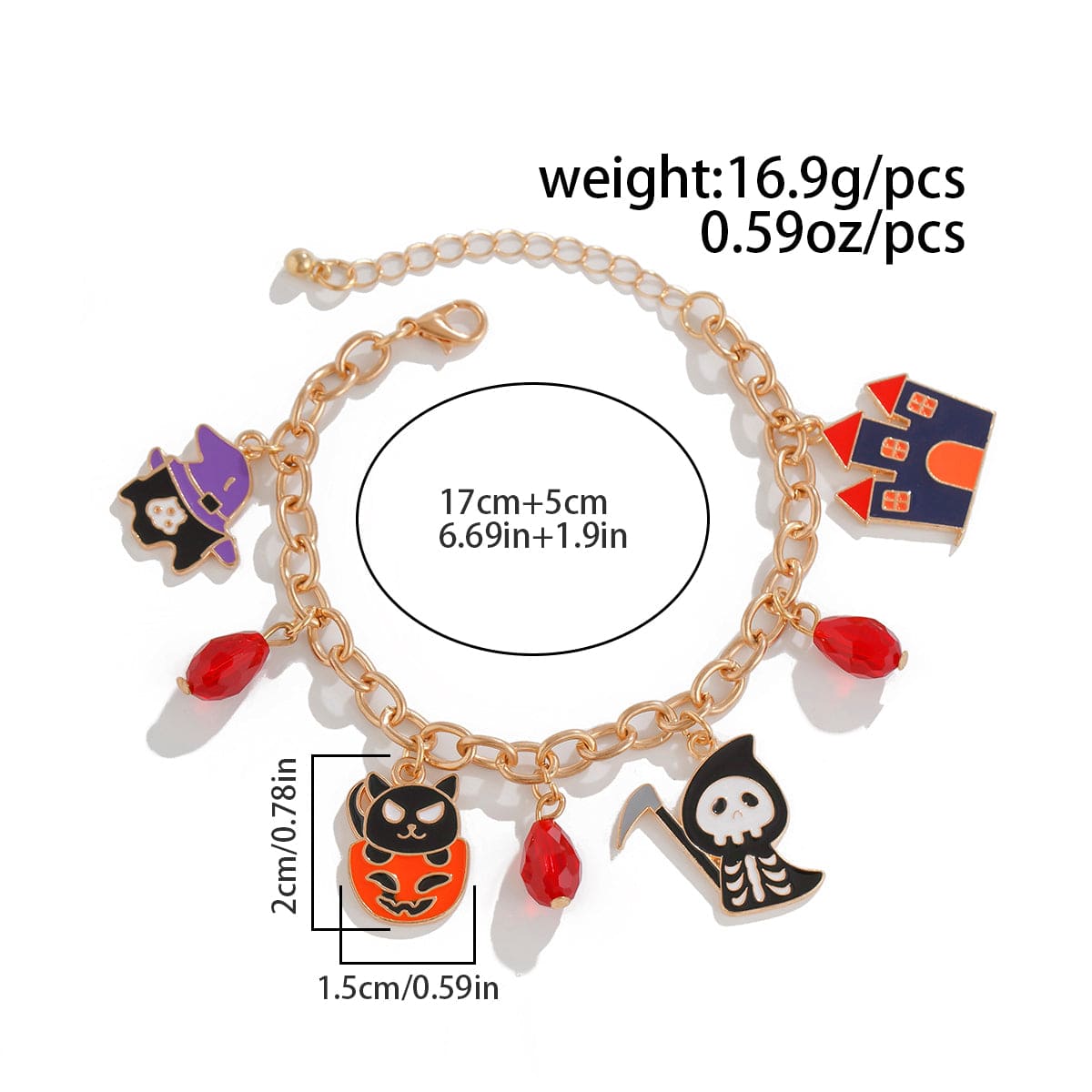 Halloween Theme Pumpkin Ghost Skeleton Charm Crystal Tassel Bracelet - ArtGalleryZen