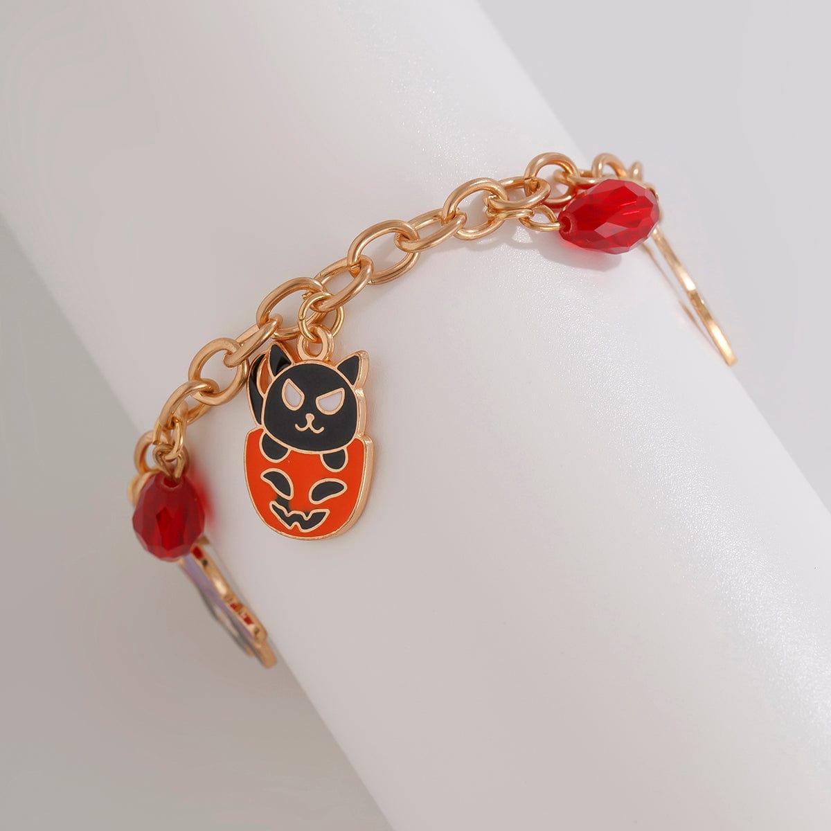 Halloween Theme Pumpkin Ghost Skeleton Charm Crystal Tassel Bracelet