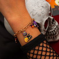 Thumbnail for Halloween Toggle Clasp Witch Kitten Pumpkin Charm Bracelet