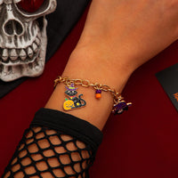 Thumbnail for Halloween Toggle Clasp Witch Kitten Pumpkin Charm Bracelet