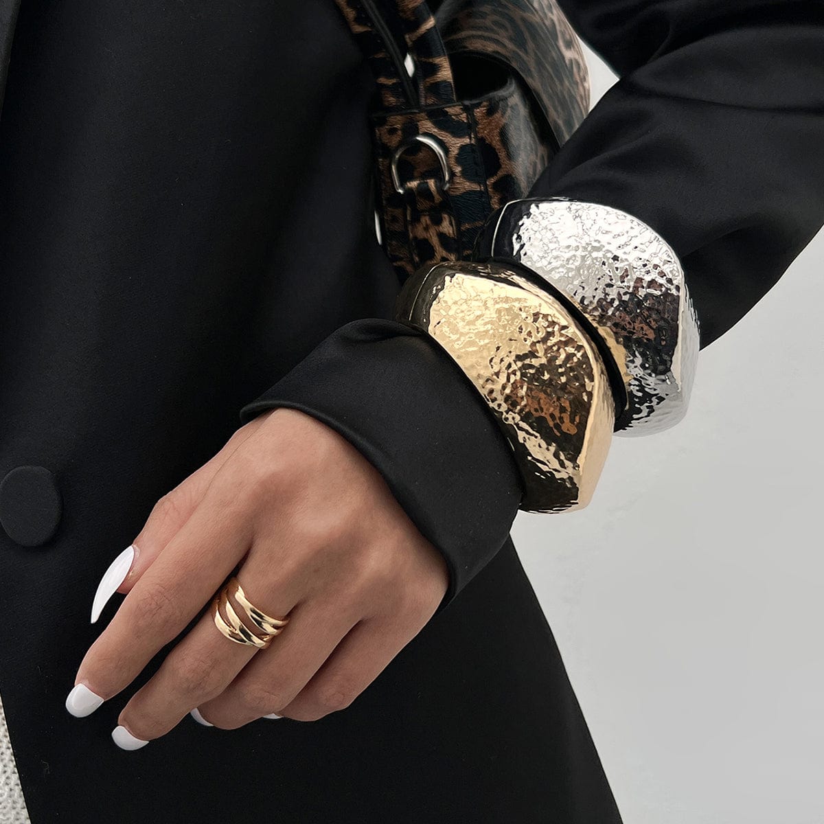 Hammered Gold Silver Plated Irregular Wide Cuff Bangle Bracelet - ArtGalleryZen