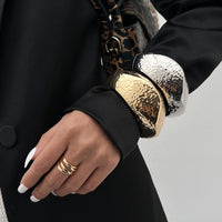 Thumbnail for Hammered Gold Silver Plated Irregular Wide Cuff Bangle Bracelet - ArtGalleryZen