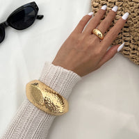 Thumbnail for Hammered Gold Silver Plated Irregular Wide Cuff Bangle Bracelet - ArtGalleryZen